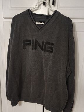 PING Charcoal Gray V-Neck Logo Sweater